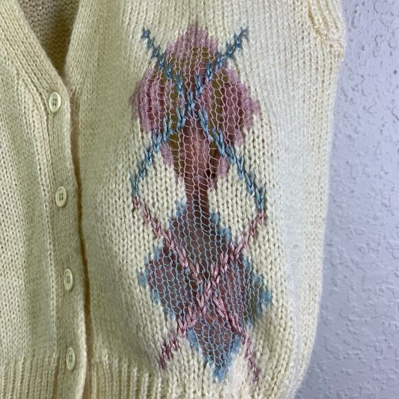 CATALINA Cream Argyle Acrylic Wool Cardigan Sweater Vest Size‎ Medium - Picture 5 of 11